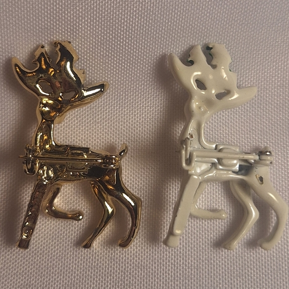 2 Gerrys Vintage Christmas Reindeer Pair Pin Brooch Iridescent Enamel & Goldtone - Picture 3 of 6
